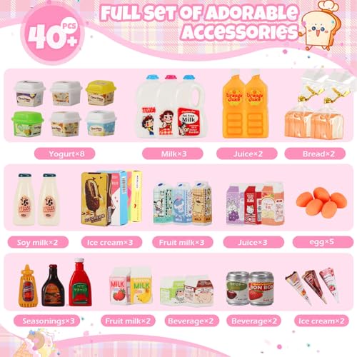 Mini Refrigerator Toy with 41+ Food Accessories – Realistic Dollhouse Kitchen Playset for Kids