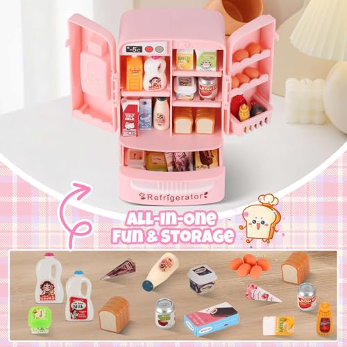 Mini Refrigerator Toy with 41+ Food Accessories – Realistic Dollhouse Kitchen Playset for Kids