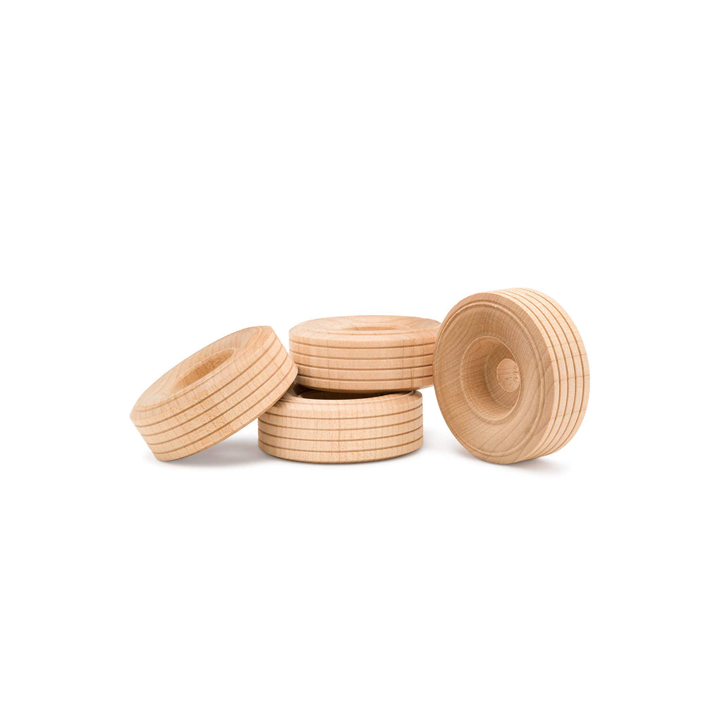 Mini Wood Wheels Treaded Style, 2 Inch Diameter, Pack of 12 for Crafts and DIY Model Cars by Woodpeckers