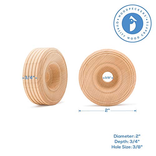 Mini Wood Wheels Treaded Style, 2 Inch Diameter, Pack of 12 for Crafts and DIY Model Cars by Woodpeckers