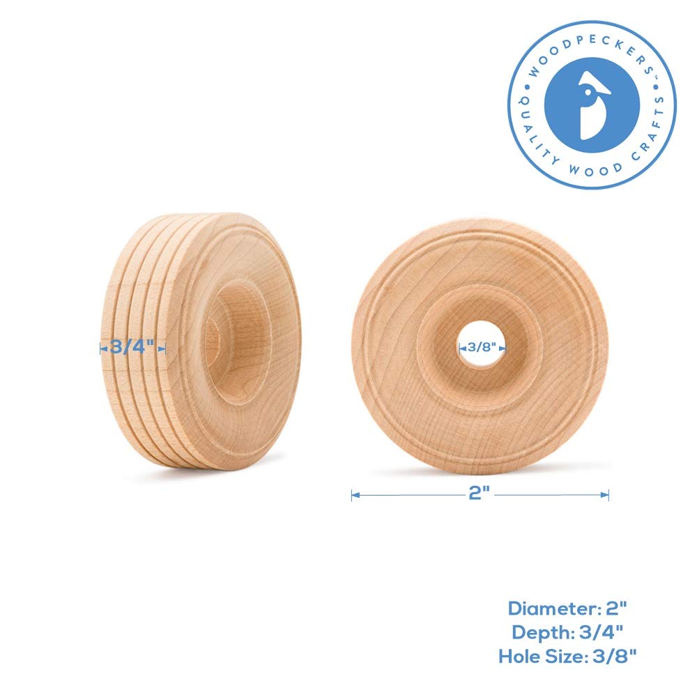 Mini Wood Wheels Treaded Style, 2 Inch Diameter, Pack of 12 for Crafts and DIY Model Cars by Woodpeckers