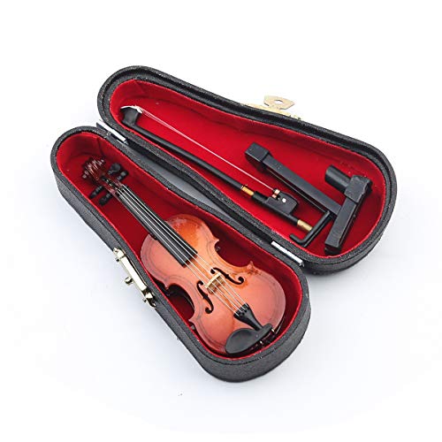 Mini Wooden Violin Replica with Stand, Bow, and Velvet Case – 10cm Decorative Collectible