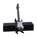 Miniature Electric Guitar Replica - Black, 5.49” Wooden Model with Stand and Case