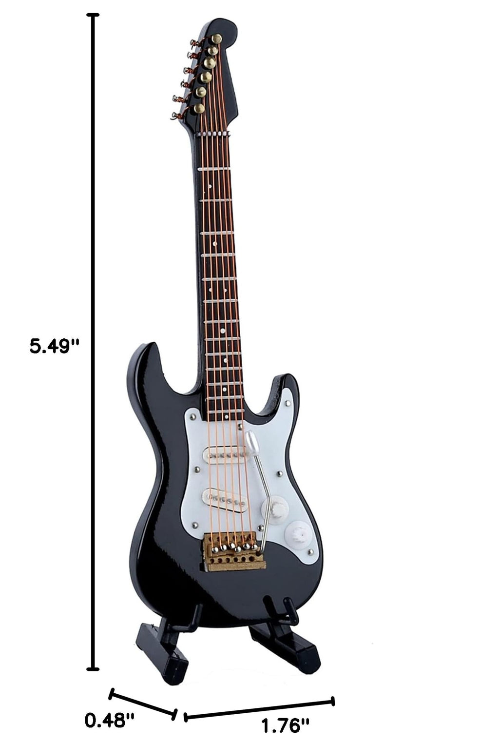 Miniature Electric Guitar Replica - Black, 5.49” Wooden Model with Stand and Case