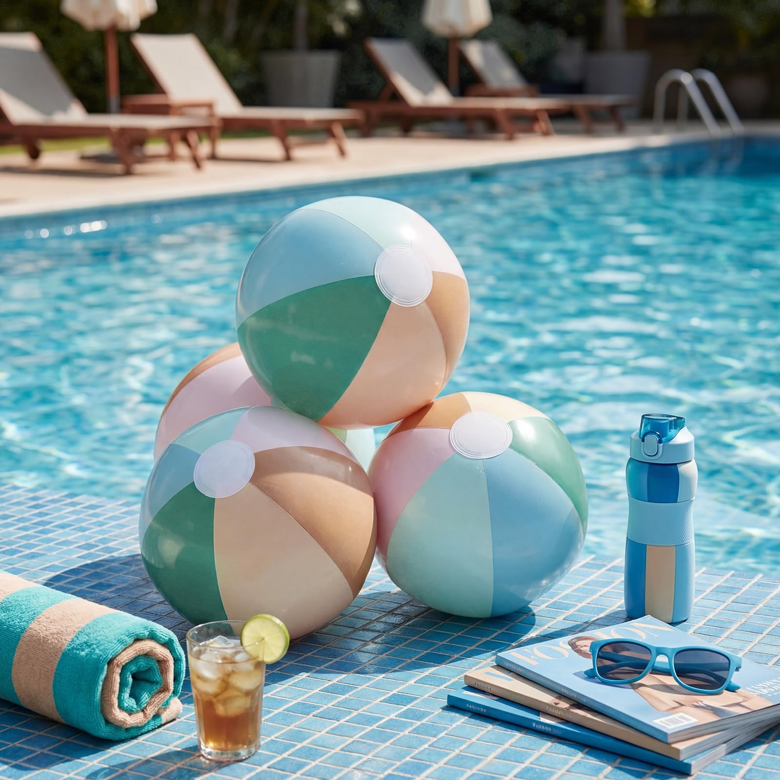 MiniInflat 4-Pack 16-Inch Pastel Beach Balls for Pool Parties & Summer Fun