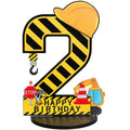 MiniInflat Construction 2nd Birthday Wooden Number Sign Centerpiece with Helmet and Excavator – Yellow