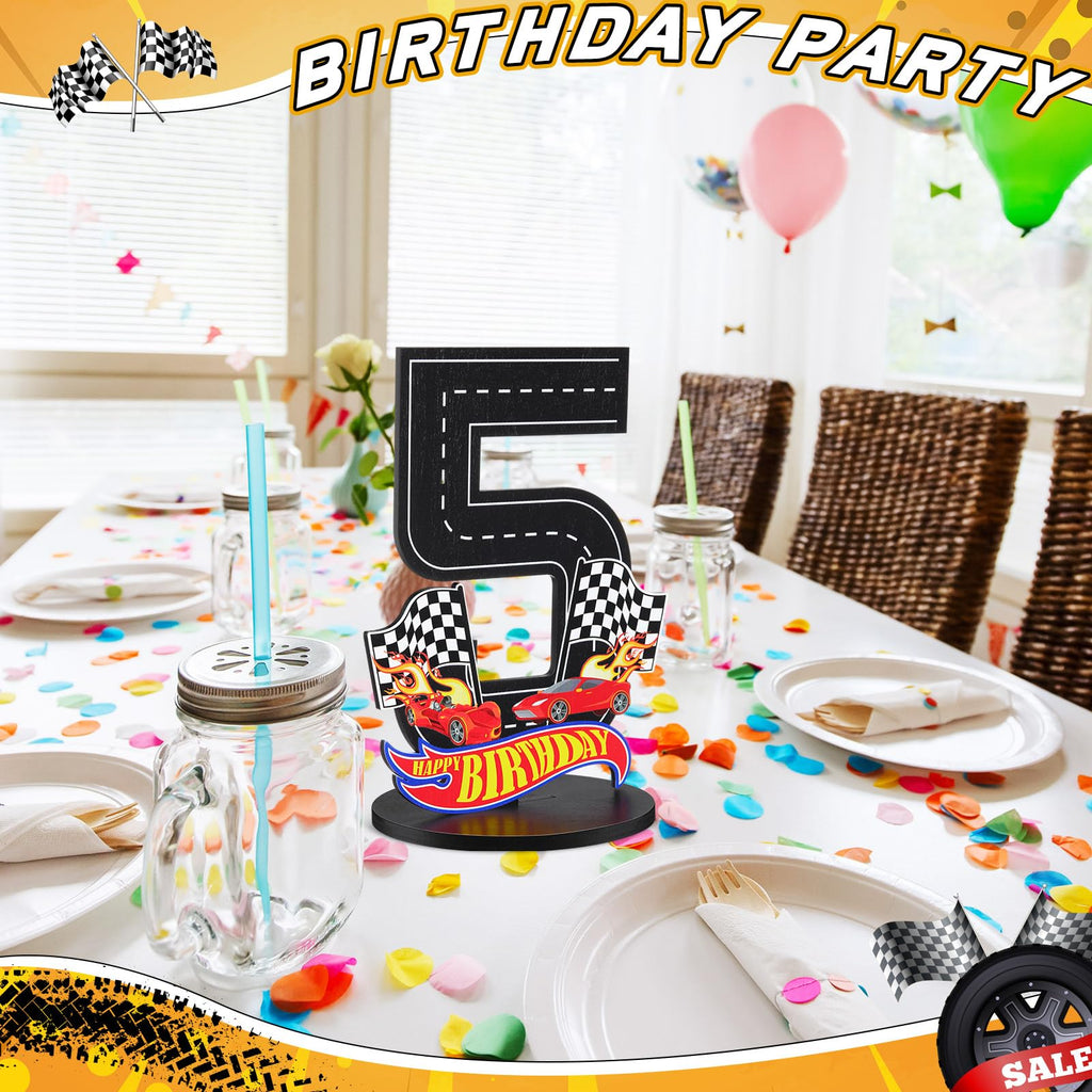 MiniInflat Wooden Race Car Number 5 Sign for 5th Birthday Party Centerpiece Decor