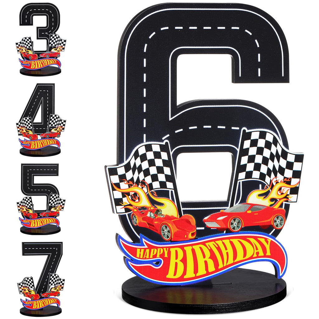 MiniInflat Wooden Race Car Number 6 Sign for 6th Birthday Party Table Decoration