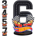MiniInflat Wooden Race Car Number 6 Sign for 6th Birthday Party Table Decoration