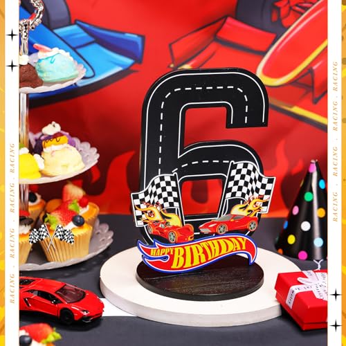 MiniInflat Wooden Race Car Number 6 Sign for 6th Birthday Party Table Decoration