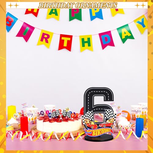 MiniInflat Wooden Race Car Number 6 Sign for 6th Birthday Party Table Decoration