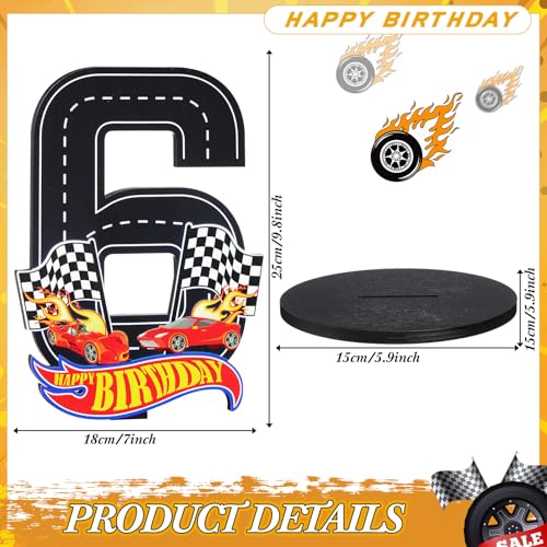 MiniInflat Wooden Race Car Number 6 Sign for 6th Birthday Party Table Decoration