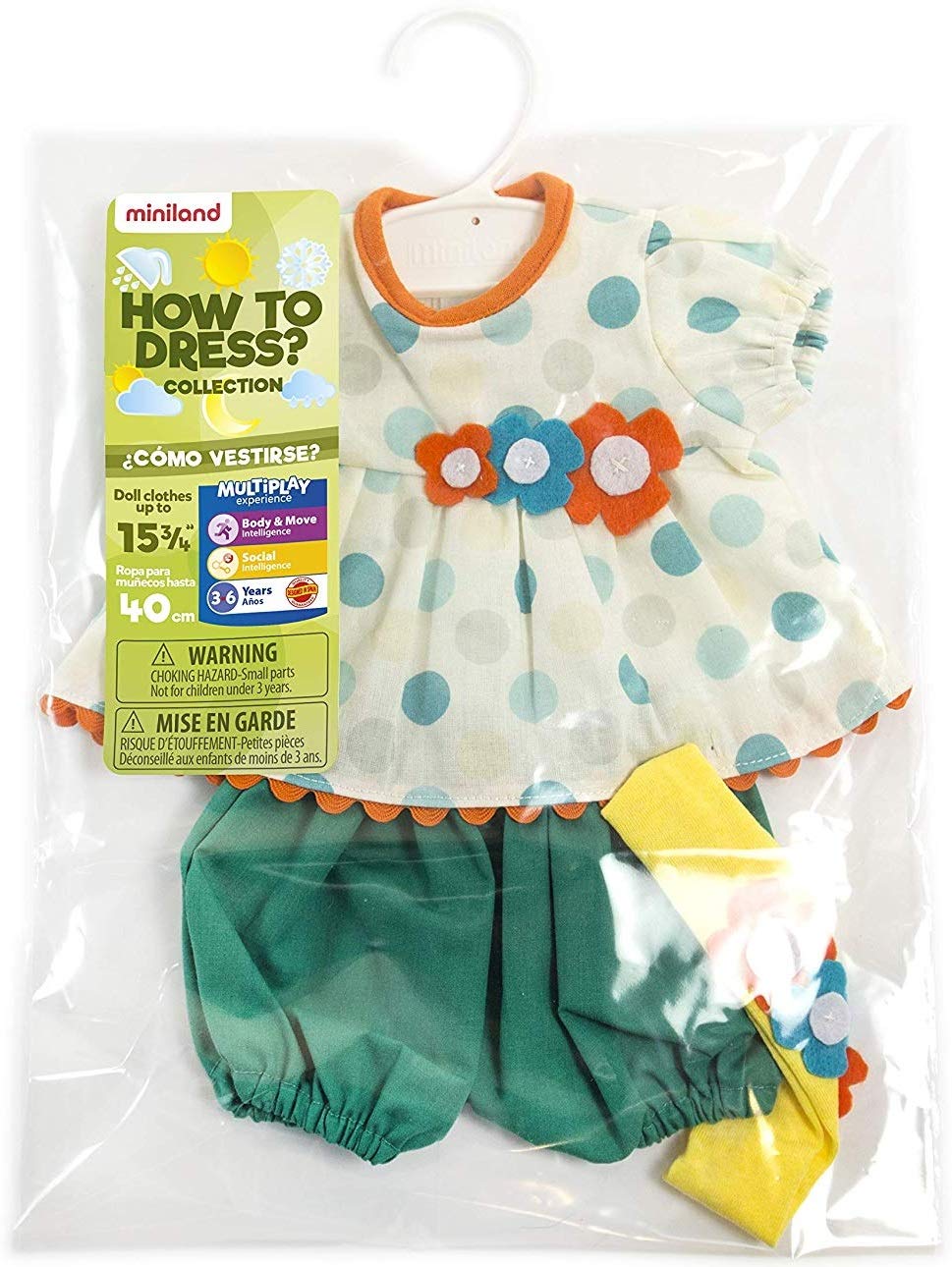 Miniland Doll Clothes Set: Polka Dot Top, Bloomers & Headband for 15-15.75" Dolls