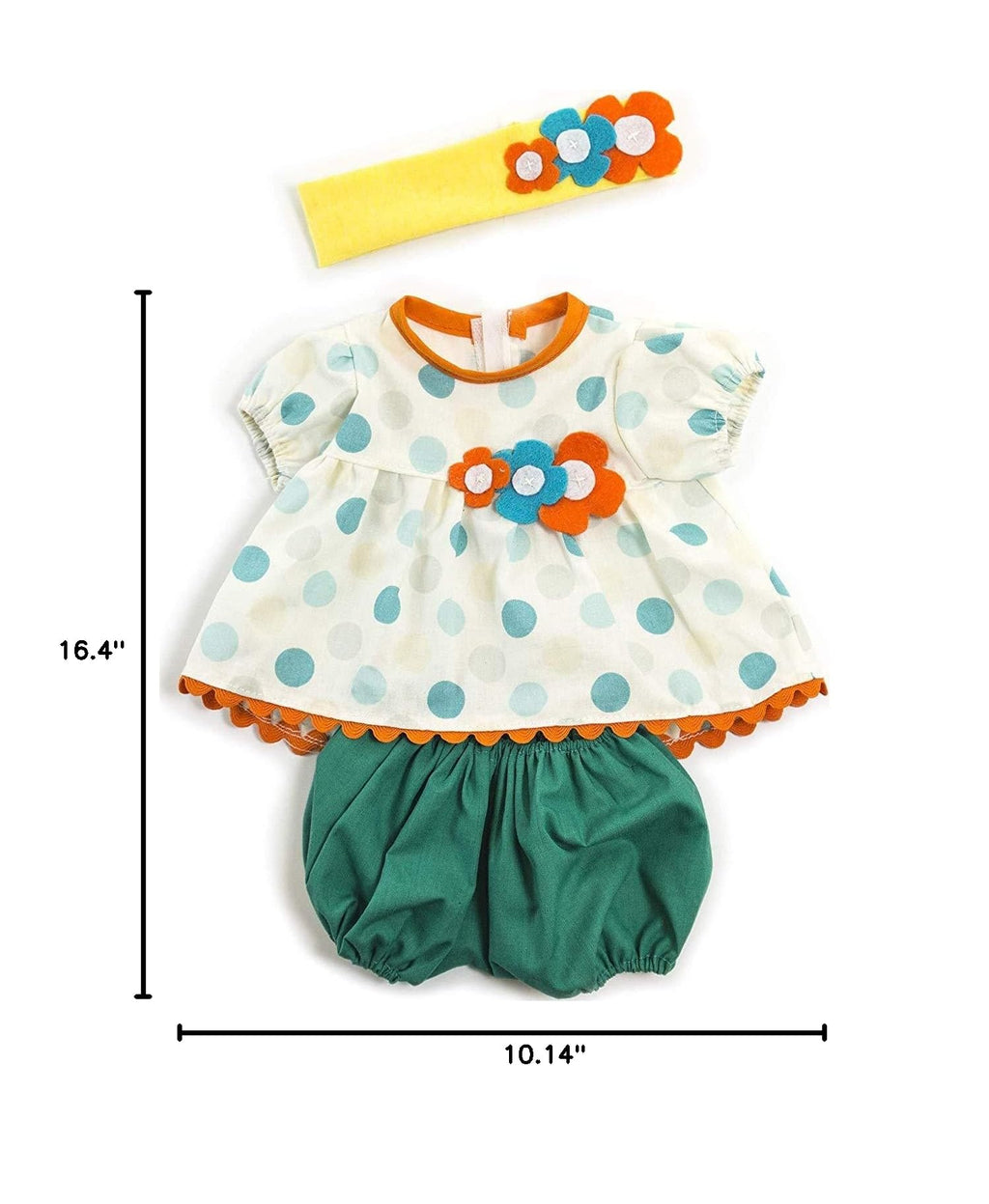 Miniland Doll Clothes Set: Polka Dot Top, Bloomers & Headband for 15-15.75" Dolls