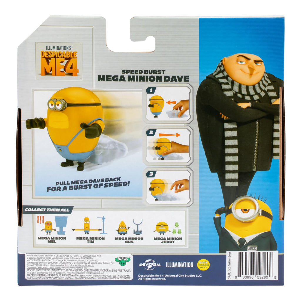 Minions Despicable Me 4 Speed Burst Mega Dave Action Figure – Pull-Back Racing Fun from the Movie