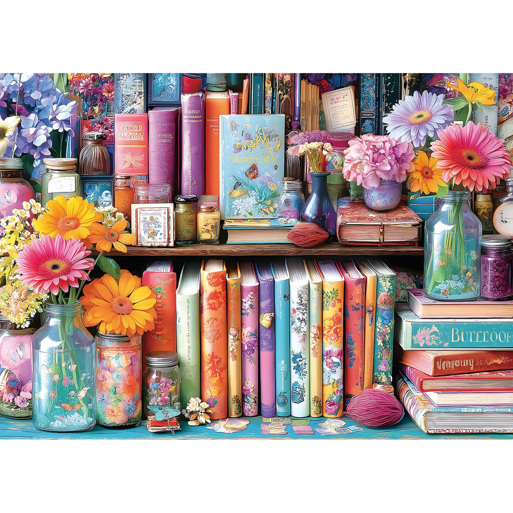 MINIWAN 1000 Piece Book Nook Puzzle for Adults – Floral Books Design, HD Print, 27.5x19.7 Inches
