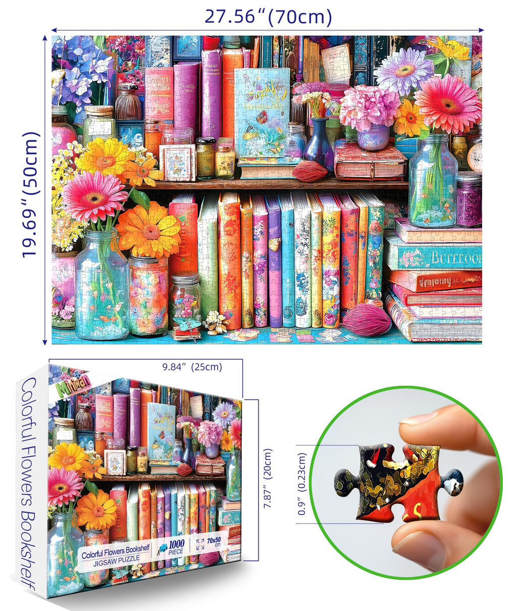 MINIWAN 1000 Piece Book Nook Puzzle for Adults – Floral Books Design, HD Print, 27.5x19.7 Inches