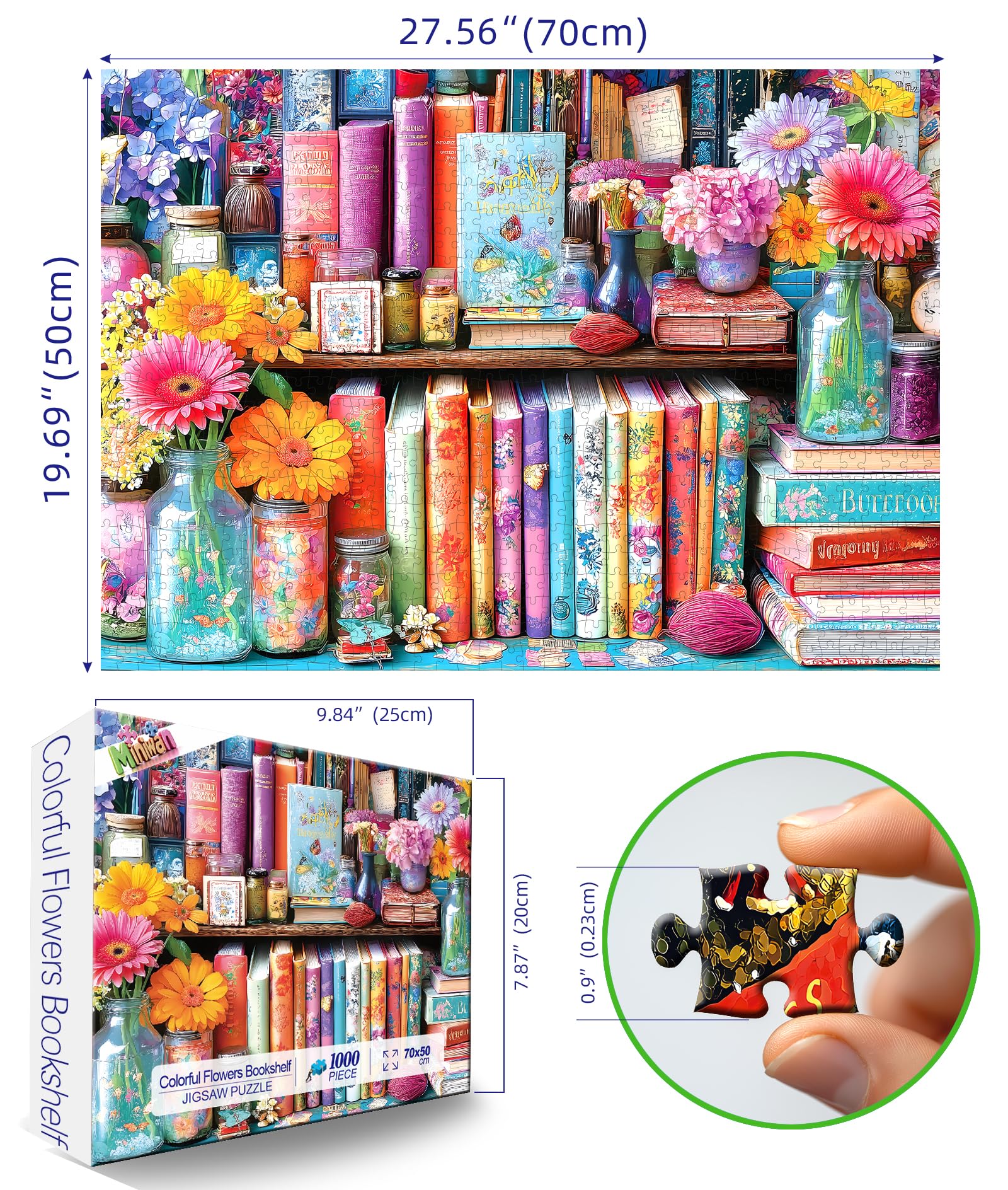 MINIWAN 1000 Piece Book Nook Puzzle for Adults – Floral Books Design, HD Print, 27.5x19.7 Inches