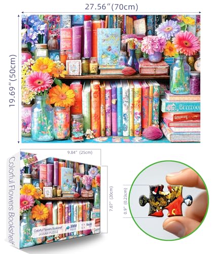 MINIWAN 1000 Piece Book Nook Puzzle for Adults – Floral Books Design, HD Print, 27.5x19.7 Inches