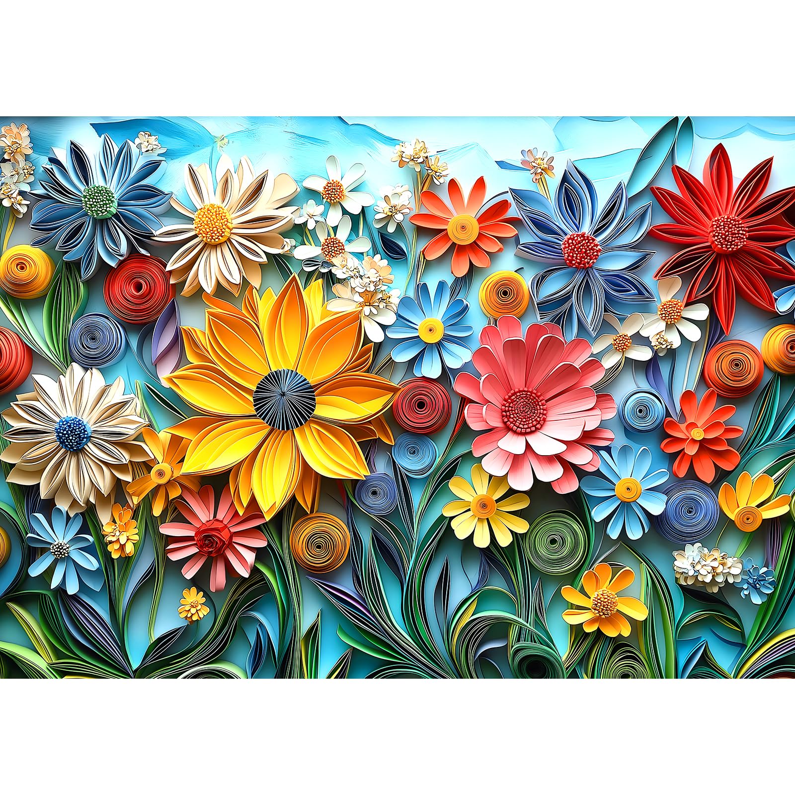 MINIWAN 1000-Piece Flower Jigsaw Puzzle with 3D Quilled Art Design, Back Letter Sorting, and Reference Poster – 27.5x19.7 Inches