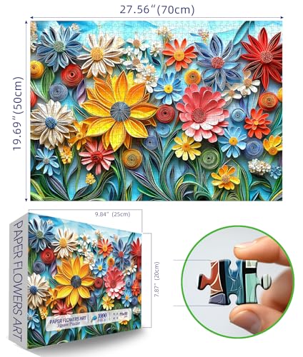 MINIWAN 1000-Piece Flower Jigsaw Puzzle with 3D Quilled Art Design, Back Letter Sorting, and Reference Poster – 27.5x19.7 Inches