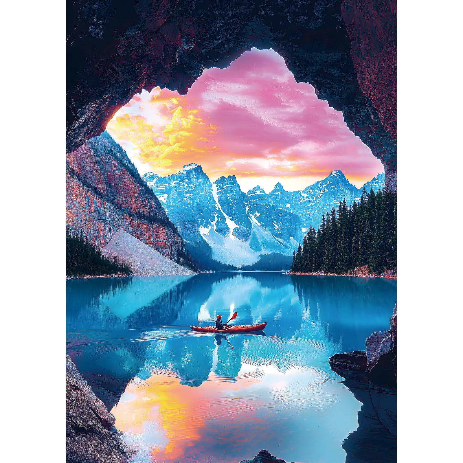 MINIWAN 1000-Piece Mountain Lake Jigsaw Puzzle – Scenic Kayak Sunset, 27.55 x 19.68 in
