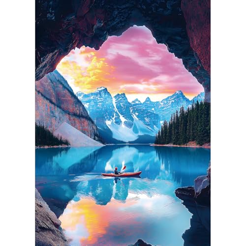 MINIWAN 1000-Piece Mountain Lake Jigsaw Puzzle – Scenic Kayak Sunset, 27.55 x 19.68 in