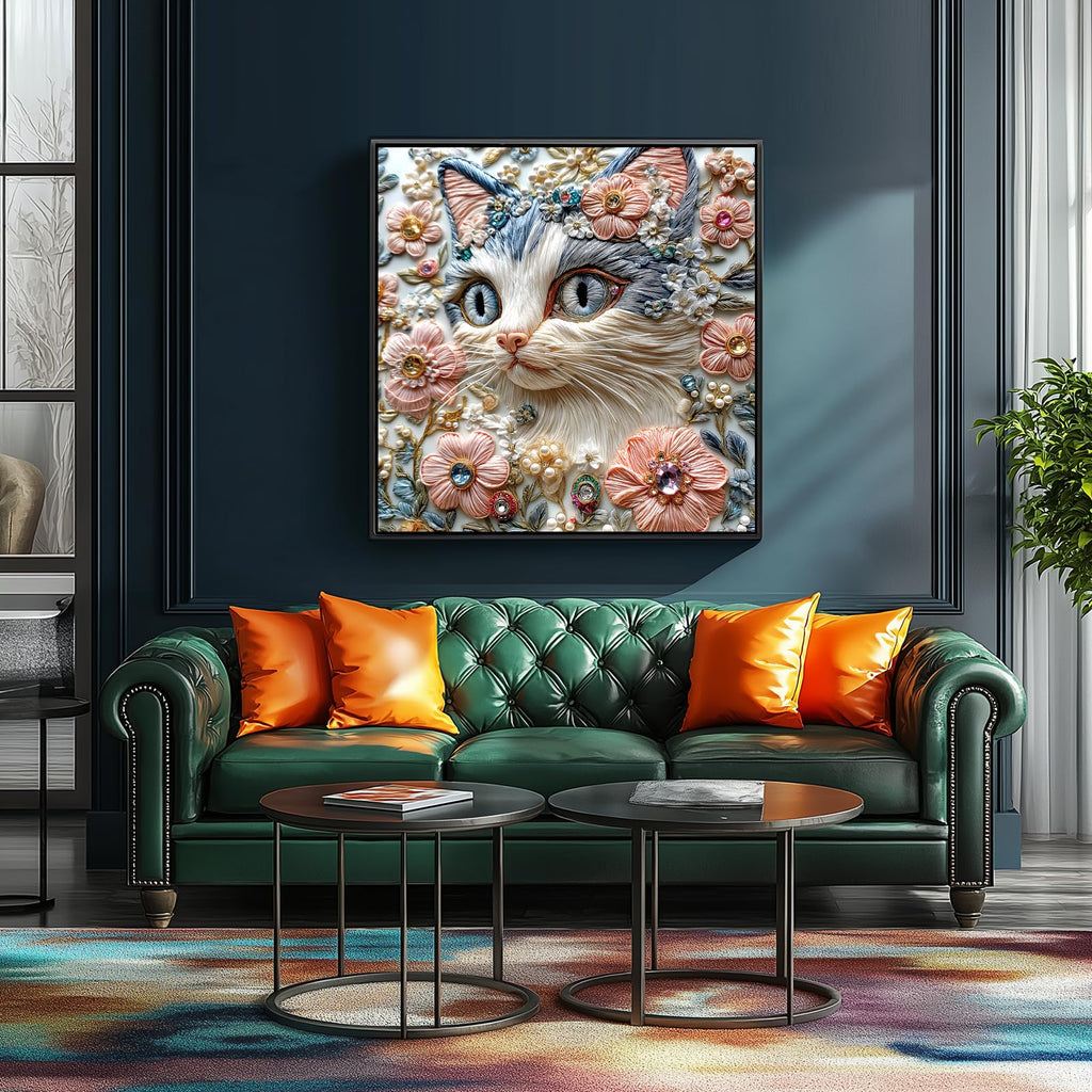 MINIWAN 500 Piece 3D Embossed Cat Floral Jigsaw Puzzle – 20x20 inch, Back Letter Sorting, Reference Poster Included