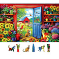 MINIWAN 500 Piece Garden Cat Farmhouse Jigsaw Puzzle – 23x15 Inches, with Poster & Lettered Back
