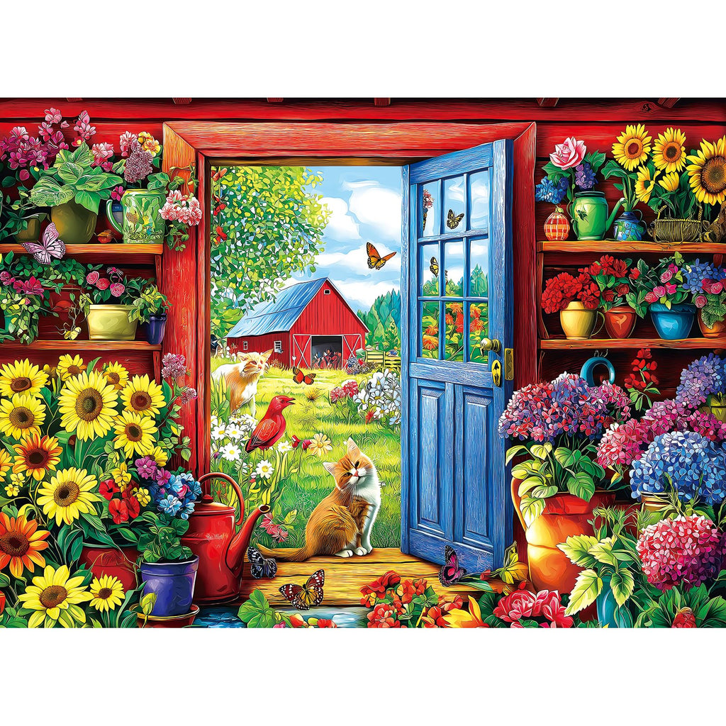 MINIWAN 500 Piece Garden Cat Farmhouse Jigsaw Puzzle – 23x15 Inches, with Poster & Lettered Back