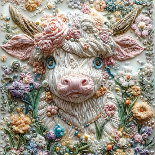 MINIWAN 500-Piece Highland Cow Jigsaw Puzzle – 3D Quilled Art, 20x20 Inch, with Letter Sorting System