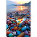 MINIWAN 500-Piece Jigsaw Puzzle for Adults – Sunset Beach Scene with Heart-Shaped Pebbles, 23x15 Inches