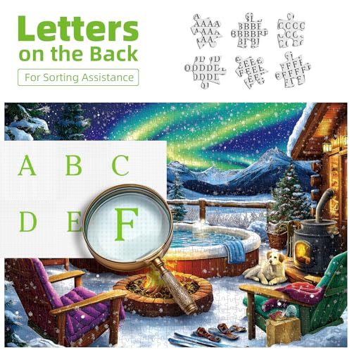 MINIWAN 500-Piece Northern Lights Cabin Jigsaw Puzzle – 23x15 Inches with Letter-Coded Sections and Poster
