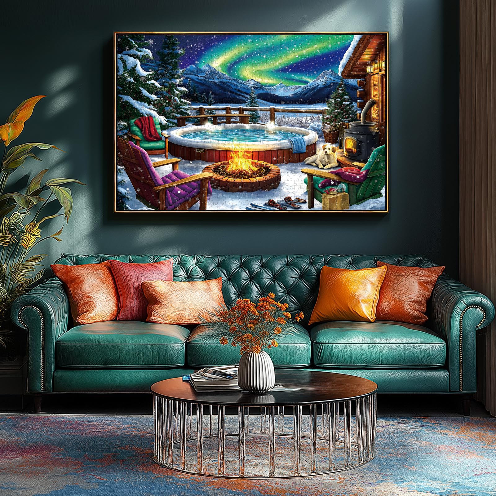 MINIWAN 500-Piece Northern Lights Cabin Jigsaw Puzzle – 23x15 Inches with Letter-Coded Sections and Poster