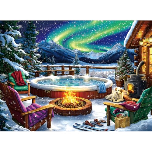 MINIWAN 500-Piece Northern Lights Cabin Jigsaw Puzzle – 23x15 Inches with Letter-Coded Sections and Poster