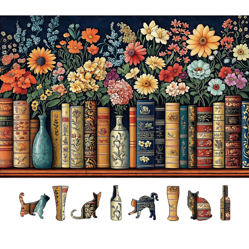 MINIWAN Vintage Books & Flowers 500-Piece Jigsaw Puzzle – Floral Library Scene, 23x15 Inches
