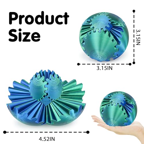 Minleway Gear Ball 3D Printed Fidget Toy – Blue Green, 3.1 Inch – Rotating Gear Sphere for Stress Relief and Anxiety