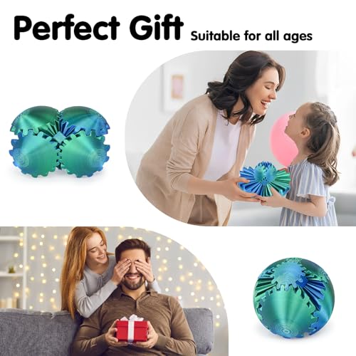 Minleway Gear Ball 3D Printed Fidget Toy – Blue Green, 3.1 Inch – Rotating Gear Sphere for Stress Relief and Anxiety