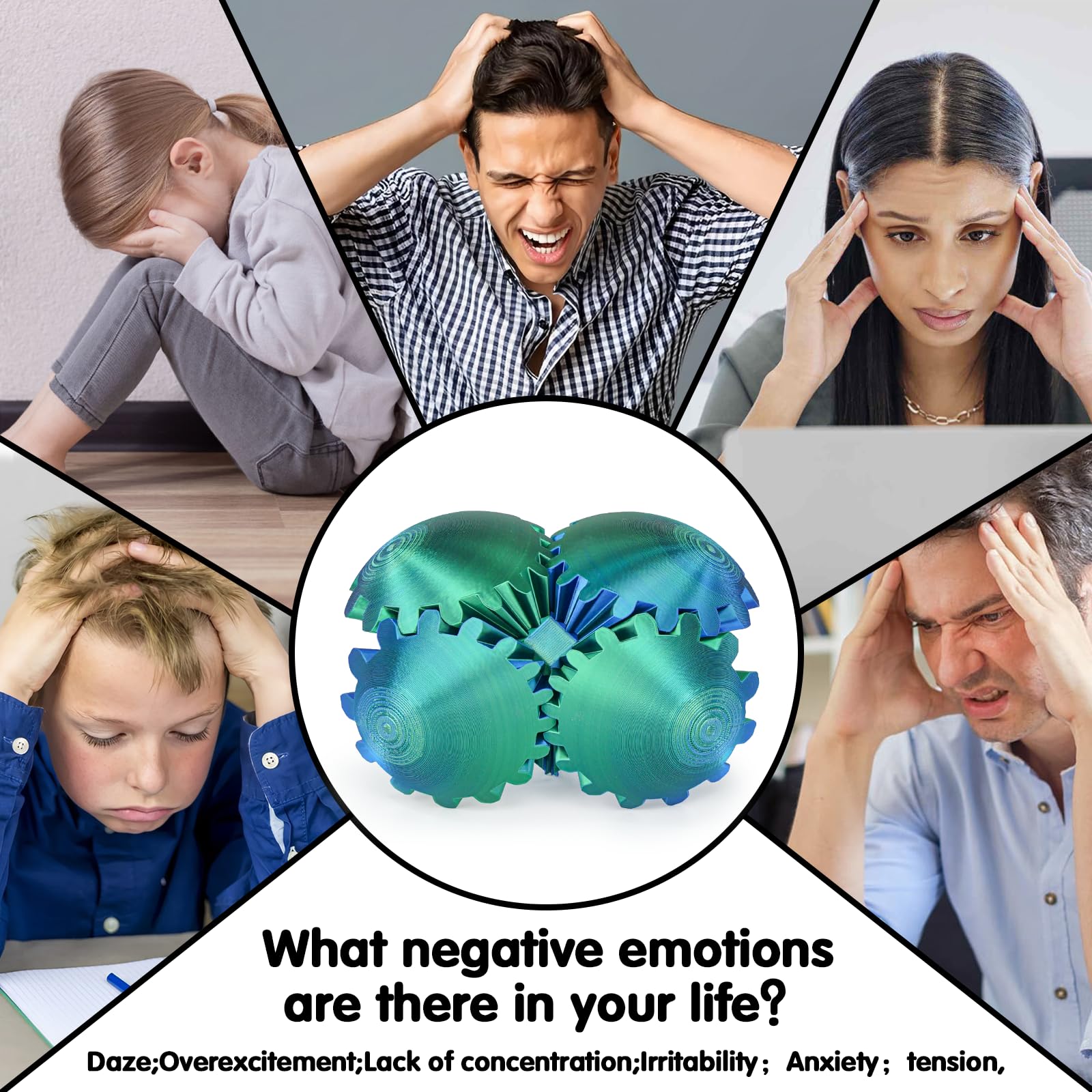 Minleway Gear Ball 3D Printed Fidget Toy – Blue Green, 3.1 Inch – Rotating Gear Sphere for Stress Relief and Anxiety