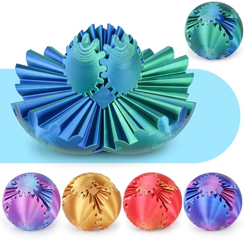 Minleway Gear Ball 3D Printed Fidget Toy – Blue Green, 3.1 Inch – Rotating Gear Sphere for Stress Relief and Anxiety