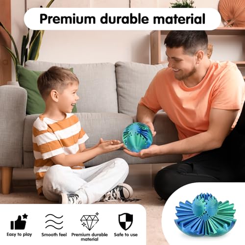 Minleway Gear Ball 3D Printed Fidget Toy – Blue Green, 3.1 Inch – Rotating Gear Sphere for Stress Relief and Anxiety
