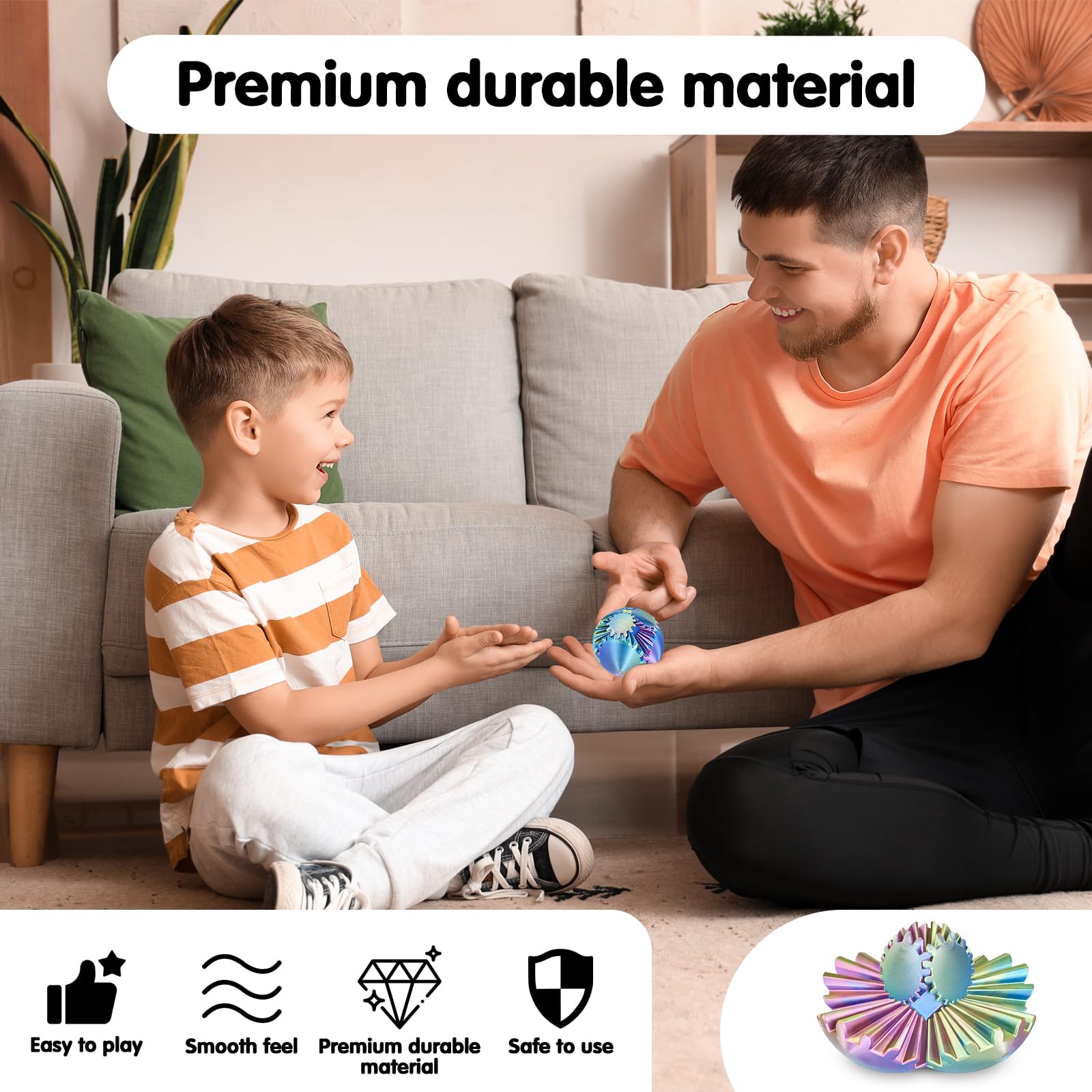Minleway Gear Ball 3D Printed Fidget Toy – Blue Green Purple, 2.3 Inch Sensory Sphere for Stress Relief