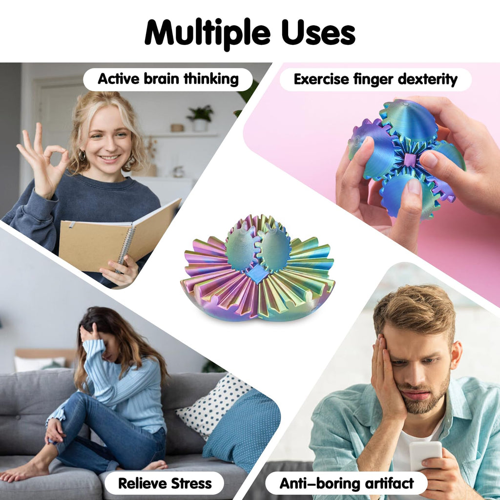 Minleway Gear Ball 3D Printed Fidget Toy – Blue Green Purple, 2.3 Inch Sensory Sphere for Stress Relief