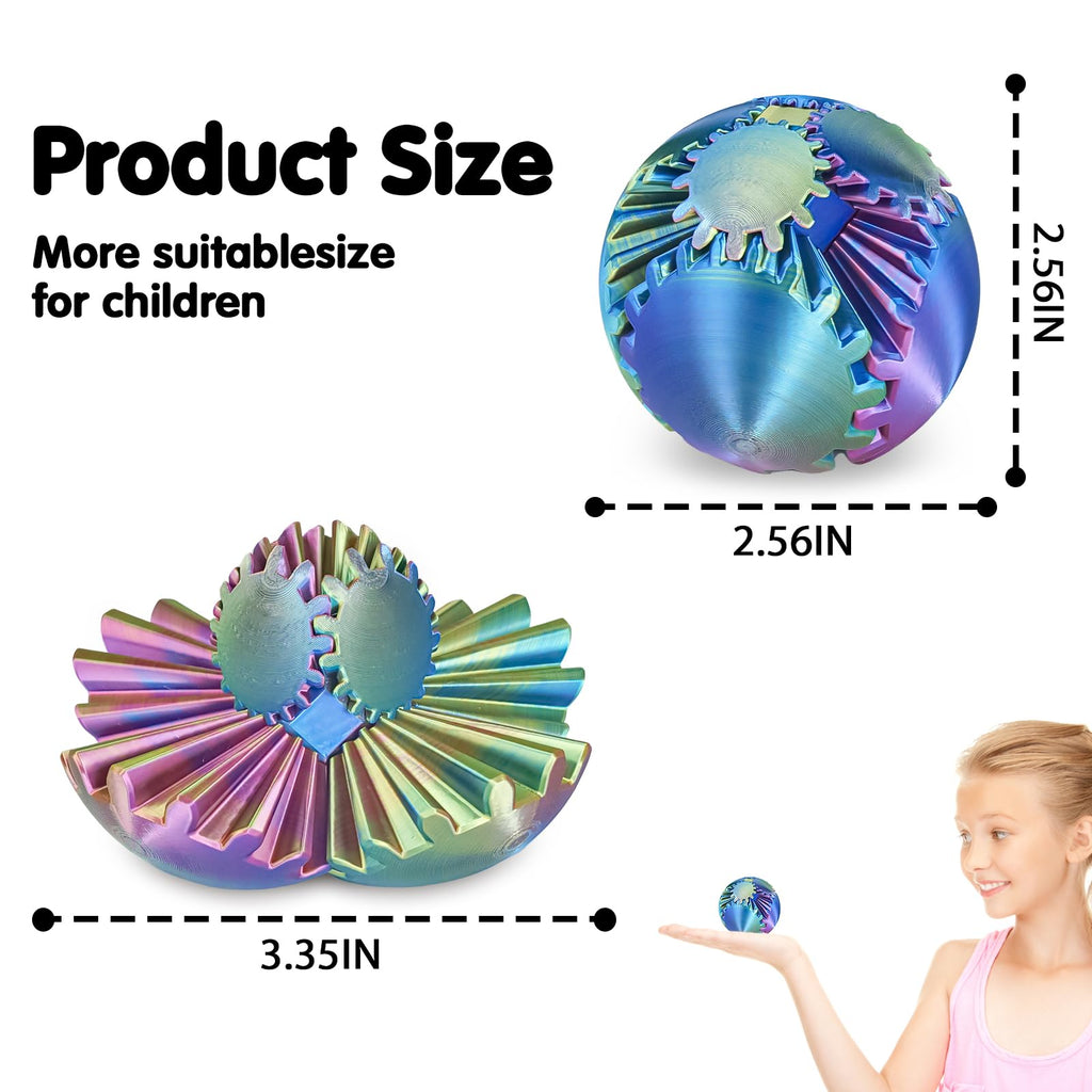 Minleway Gear Ball 3D Printed Fidget Toy – Blue Green Purple, 2.3 Inch Sensory Sphere for Stress Relief