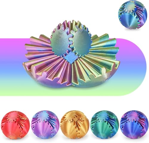 Minleway Gear Ball 3D Printed Fidget Toy – Blue Green Purple, 2.3 Inch Sensory Sphere for Stress Relief