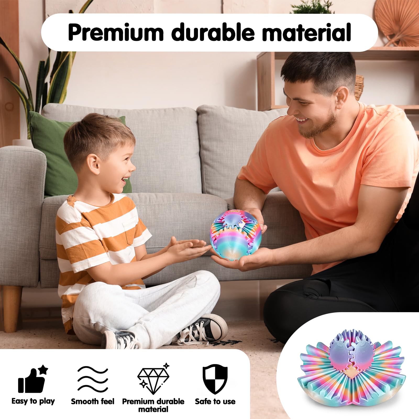 Minleway GearSphere 3D Printed Fidget Ball – Rainbow Gear Toy for Stress Relief (3.1 Inch)