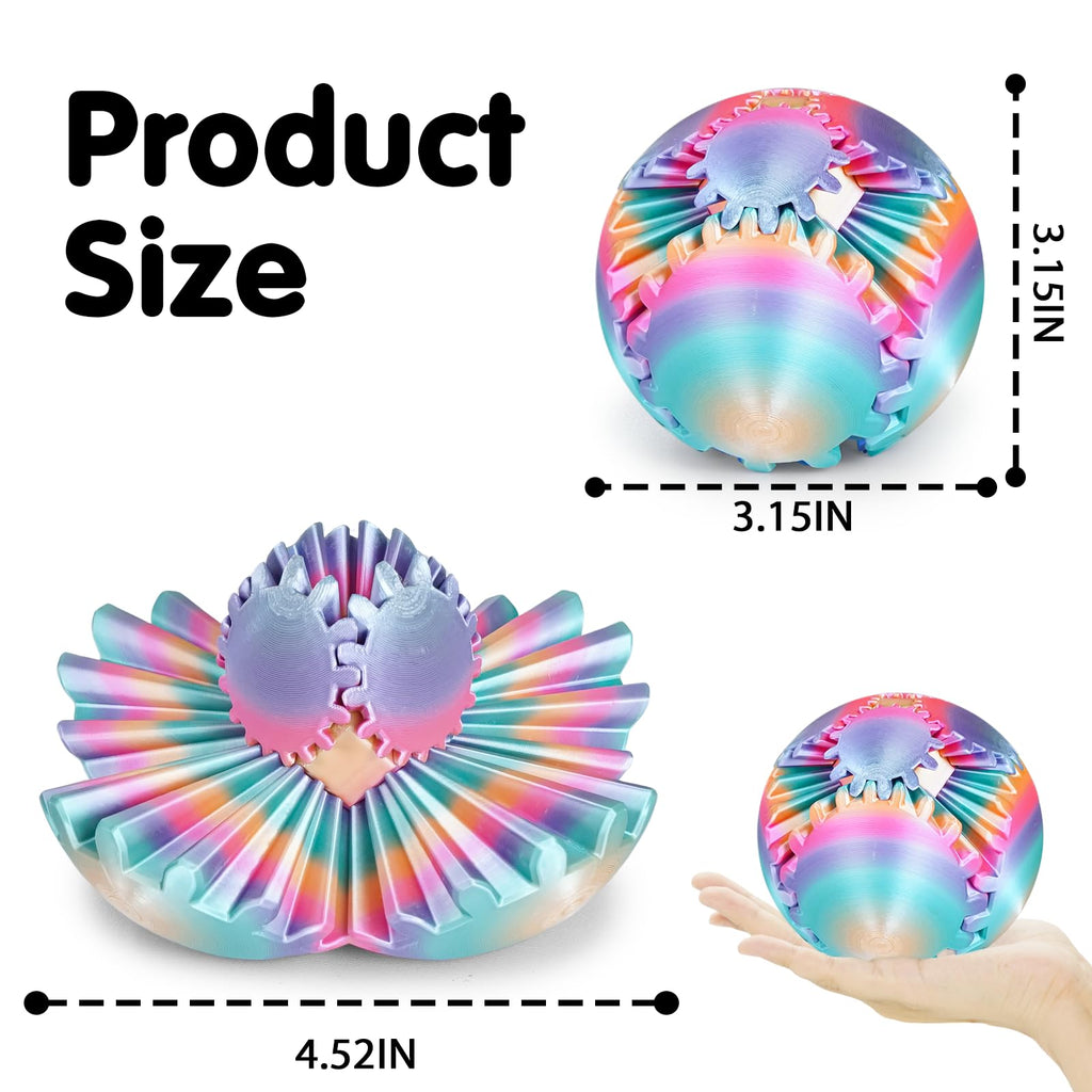 Minleway GearSphere 3D Printed Fidget Ball – Rainbow Gear Toy for Stress Relief (3.1 Inch)