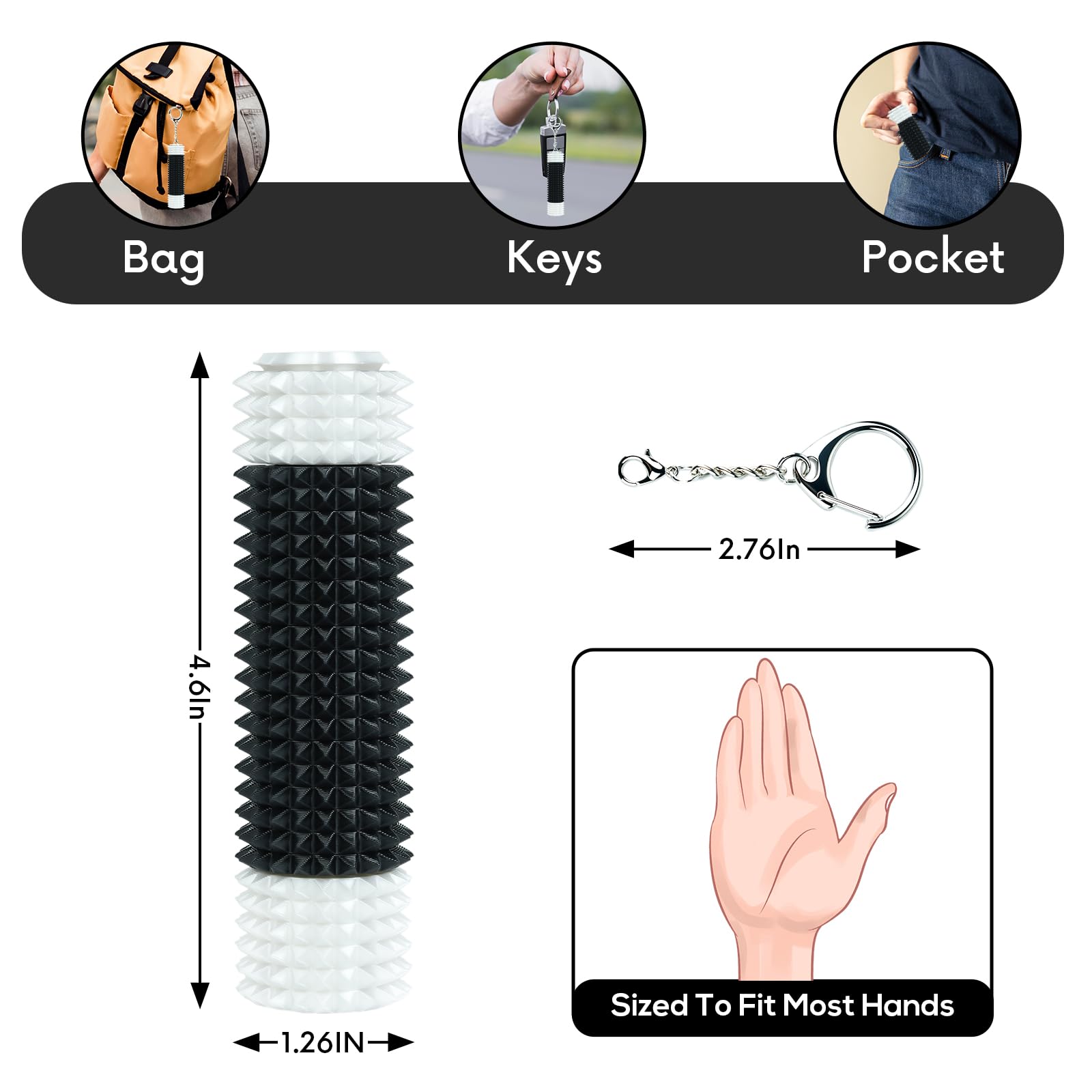 Minleway Spiky 3-Part Rotating Fidget Toy for Stress Relief – White Black