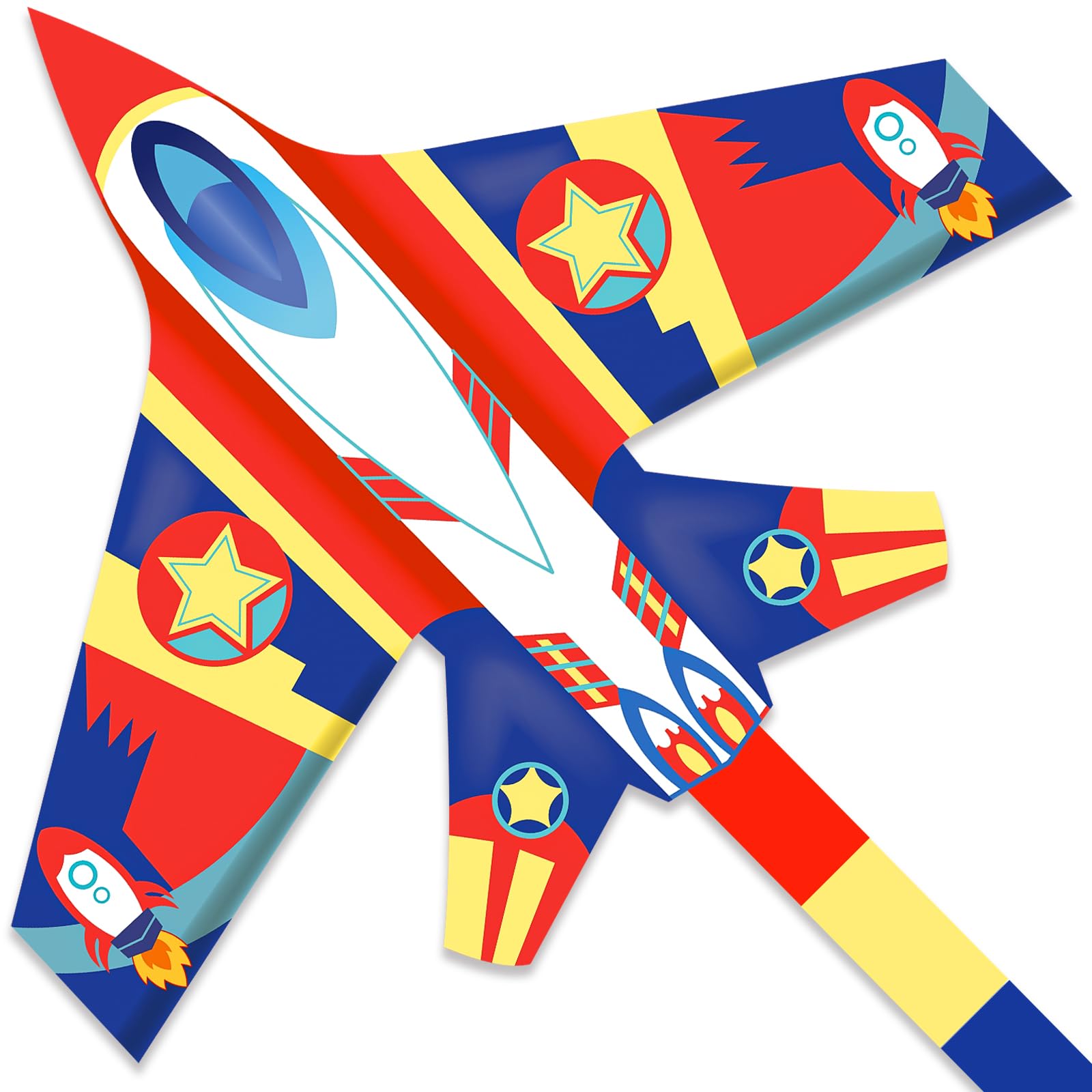 Mint's Colorful Life Airplane Kite 59" - Easy to Fly with 300ft String - Red Yellow Blue for Kids and Beginners