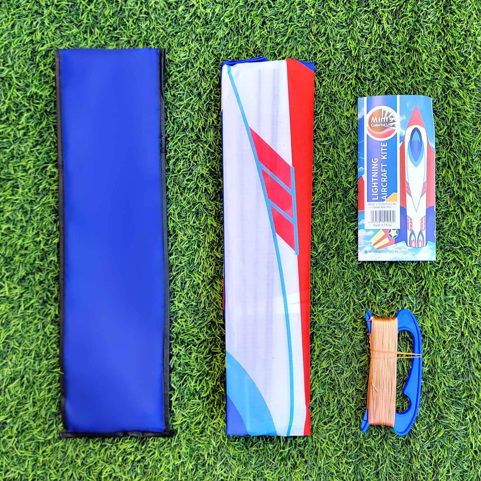 Mint's Colorful Life Airplane Kite 59" - Easy to Fly with 300ft String - Red Yellow Blue for Kids and Beginners